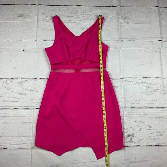 Tea & Cup womens jrs M pink sleeveless mesh waist asymmetric hem bodycon dress - Picture 7 of 7